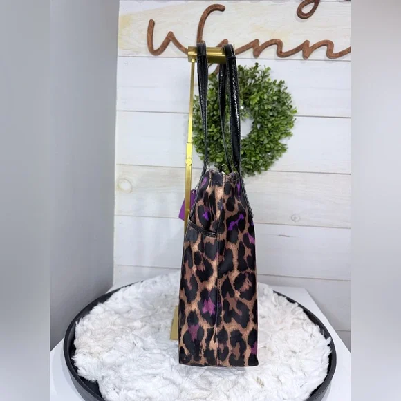 Coach F25282 Purple Ocelot Nylon Tote with Patent Leather Trim Shoulder Bag - Picture 7 of 17